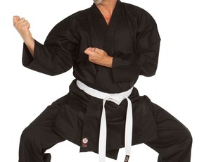 Kimono de karaté noir pour homme, 100% coton, respirant, coupe classique, uniforme d'arts martiaux pour adulte, ceinture blanche incluse - Product Image 1
