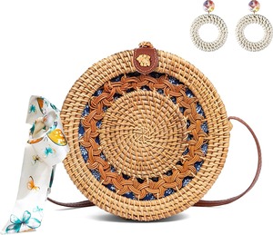 Sac à main en rotin naturel fait à la main pour femmes style vintage avec doublure en coton prix sac rond en rotin en gros - Product Image 4