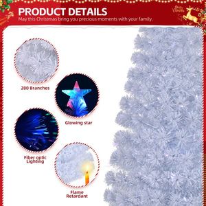 Albero di Natale Artificiale Pre-Illuminato in Fibra Ottica da 2,13 m, Realistico con 280 Punte a Ramo, Stella in Cima e Decorazioni Natalizie - Product Image 3