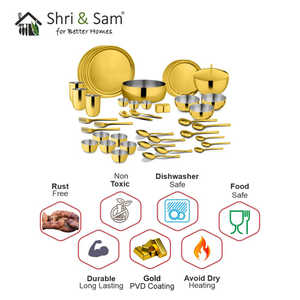 Majestic Juego de cena de acero inoxidable de 42 piezas (3 personas) Juegos de vajilla elegantes con revestimiento de PVD dorado - Product Image 3