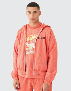 OEM Custom Streetwear Stylish Breathable Eco-Friendly Polyester / Cotton Acid Wash Zip Hoodie Unisex Heavyweight Oversized Crop - Product Image 1