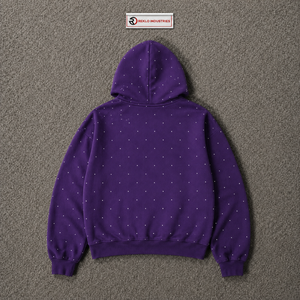 Sweat-shirt à capuche graphique en strass violets, motif abeille, coupe oversize, streetwear, en coton délavé, unisexe, style vintage urbain décontracté - Product Image 6