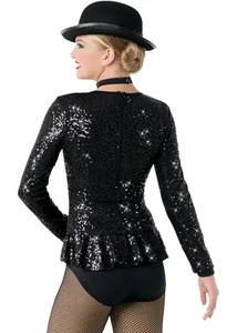 Traje de Danza de Cabaret, Vestido de Showgirl con Lentejuelas, Atuendo de Cabaret para Actuación en Escenario, Conjunto de Prendas de Manga Larga y Leggings de Malla - Product Image 2