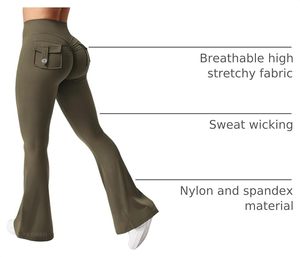Pantalon de yoga évasé extensible pour femme, taille haute, coupe bootcut, avec poche arrière - Product Image 3