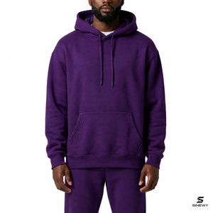 Sudadera con Capucha Morada para Hombre SINEWY, Corte Regular, Color Sólido, Manga Raglán, con Bolsillo - Product Image 1
