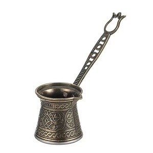 Cafetera Turca de Latón Dorado Pulido, Cezv Ibrik Tradicional con Larga Asa de Latón Grabada, Cafetera Árabe Griega para Estufa - Product Image 5
