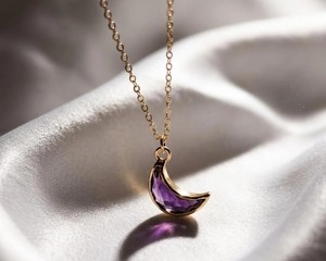 Handmade Platinum Bezel Setting Crescent <b>Moon</b> Amethyst Necklace Natural Purple Gemstone Pendant Minimalist Wedding <b>Crystal</b> - Product Image 4