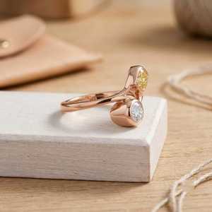 Classic 0.44ct Pear Brilliant Cut Lab Grown <b>Diamond</b> IGI Certified Gold Toi Et Moi <b>Ring</b> Luxury Two Stone Bezel Set Bypass <b>Ring</b> - Product Image 5