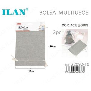 Sac en tissu Iln 15x20 cm, 2 pièces, gris, sac de rangement multi-usages - Product Image 1