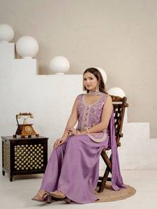 Ensemble indien pakistanais brodé de fleurs violettes, kurti en viscose, pantalon, dupatta, tenue ethnique pour femmes, fête, mariage - Product Image 5