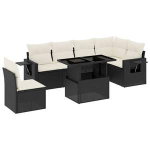 Ensemble de canapés de jardin en rotin noir avec coussins crème, mobilier d'extérieur au design contemporain, résistant à l'eau et aux UV, en rotin PE - Product Image 4
