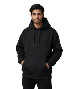 Sweat-shirt à capuche noir oversize pour homme, en molleton épais, style streetwear, à épaules tombantes - Product Image 3