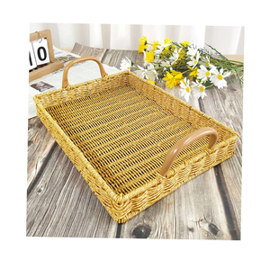 ถาดหวายสานมือ สำหรับจัดระเบียบครัวและตกแต่งบ้าน ราคาสุดคุ้ม สไตล์โบโฮ ถาดหวายทรงสี่เหลี่ยม - Product Image 1