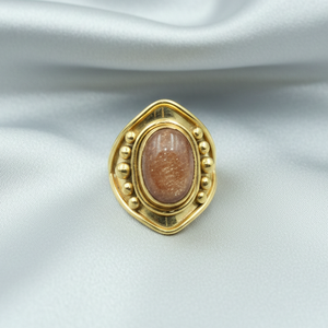 Bague en pierre de soleil naturelle, argent sterling 925, plaqué or rose et or jaune, bijoux faits main, style vintage, bague bohème pour elle - Product Image 4
