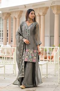 Conjunto de Salwar Kameez de Seda Roja Bordada, Corte Holgado y Largo hasta el Suelo, para Mujer, con Túnica Palazzo, Borde de Encaje y Dupatta, Vestido para Bodas y Fiestas - Product Image 5