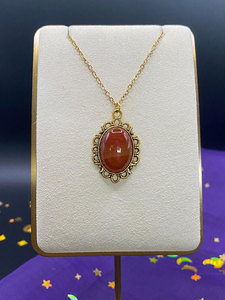Collier pendentif ovale en pierre cornaline et laiton, bijou doré antique, style vintage, fait main, bohème ethnique, cadeau pour femme - Product Image 4