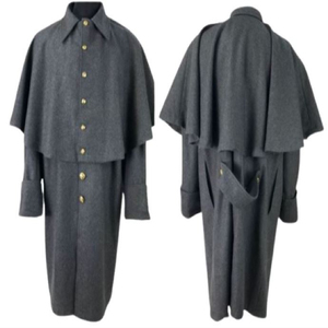 Abrigo de Lana 100% para Hombre, Impermeable, con Botones al Frente, Cuello Vuelto, Reproducción del Abrigo Confederado, Color Gris Carbón - Product Image 1