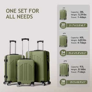 FCH 3-in-1 Gray Green Curved Vertical Stripe Trolley Case Practical 3-in-1 Luggage Set - Product Image 3