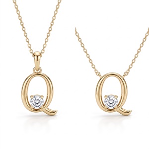 Colgante Premium de Plata 925 con Diamante Cultivado en Laboratorio, Letra Q con Diamante de Corte Brillante Redondo, Joyería Unisex para Uso Diario - Product Image 3