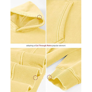 Unisex Yellow Oversized Hooded Sweatshirt Solid Color Casual French Terry <b>Pullover</b> With Pocket Regular Sleeve Fit - Product Image 4