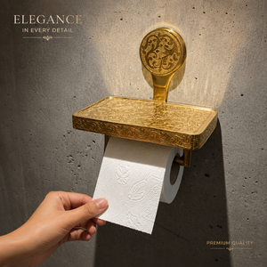 Luxury Brass Toilet Paper Holder with <b>Shelf</b> <b>Wall</b> Mounted Antique <b>Gold</b> Tissue Roll Holder Decorative Bathroom Hardware Organizer - Product Image 4