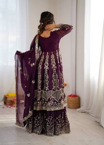 Heavy Micro Cotton Crunchy Silk Heavy Embroidery Sequence Work With Sleeves Party Wear Top Lehenga and Dupatta Set - Product Image 4
