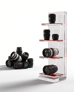 Exhibidor Vertical de Acrílico Transparente Moderno y Versátil para Cámaras, Exhibidor Elegante de Mostrador para Productos Digitales de Alta Calidad - Product Image 3