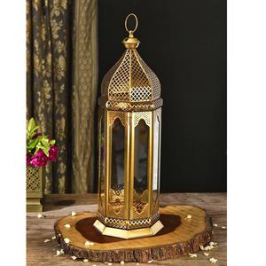 Lanternes suspendues en métal de style marocain, faites à la main, durables, finition dorée, porte-bougies finition or antique, décoration d'intérieur - Product Image 5