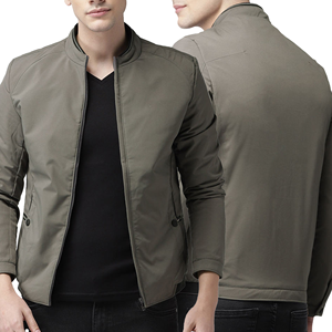 เสื้อแจ็คเก็ตบอมเบอร์ผู้ชาย กันลม ปิดซิป สีพื้น ผ้าโพลีเอสเตอร์ ใส่ได้ในฤดูใบไม้ร่วง ทรงปกติ - Product Image 3