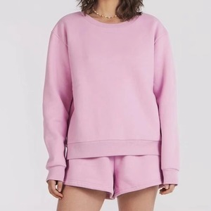 High Quality Winter 2-Piece Long Sleeve Short Set Solid Pullover Hooded Sweatshirt Women's Casual Shorts 100% Cotton - Product Image 1