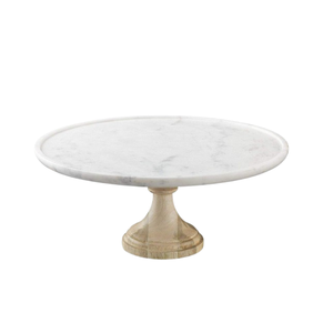 Base para Pastel Cuadrada de Piedra Blanca con Base de Madera, Elegante Bandeja para Exhibición de Postres, Soporte para Repostería, Plato Minimalista para Confitería - Product Image 3