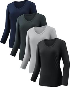 T-shirt pour femme à col en V, uni, de haute qualité, couleur unie, évacuation de l'humidité, haut de sport pour la gym et le fitness, manches longues - Product Image 4