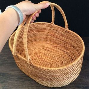 Panier multifonctionnel en rotin tressé artisanal et écologique, support à fruits avec poignée, organisateur en bambou pour la maison - Product Image 6
