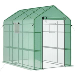 Serra da Giardino 7x5x6 con Porta e Finestre a Rete, 18 Ripiani, Traliccio e Etichette UV Protettive per Piante - Product Image 1