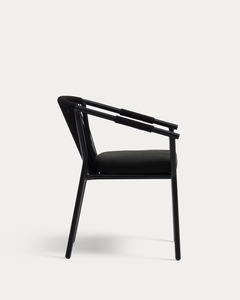 Chaise de salle à manger moderne minimaliste en teck noir écologique de qualité supérieure avec revêtement en similicuir et dossier en corde - Product Image 6