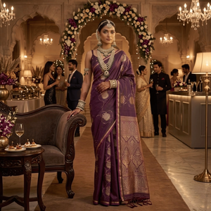 Sari de satén puro tejido a mano con borde de zari dorado |   Sari Étnico de Lujo para Mujer, Ideal para Bodas y Fiestas Tradicionales - Product Image 2