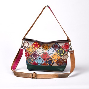 Ando <b>Bag</b> Genuine Cowhide Leather Shoulder <b>Bag</b> for Women Multicolor Floral Applique Patchwork Zipper Crossbody Handbag - Product Image 1