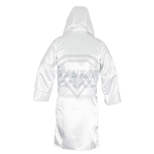 เสื้อคลุมมวยแบบมีฮู้ดสีขาวสำหรับทุกเพศ ผลิตจากโพลีเอสเตอร์กันน้ำ เหมาะสำหรับกีฬาต่อสู้ ทรงปกติสำหรับผู้ใหญ่ ราคาขายส่ง รับผลิตแบบ OEM และสั่งทำได้ - Product Image 5