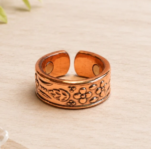 Bague ouverte en cuivre pur massif, style vintage, motif tressé torsadé, surface à bordure à rainures superposées et bord plat - Product Image 5