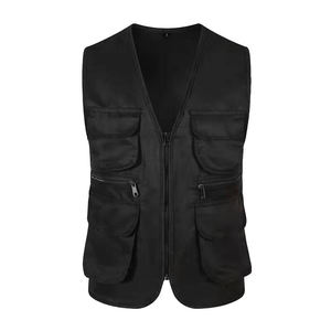 Men's Orange <b>Utility</b> <b>Vest</b> With Multiple Pockets Zipper Closure Breathable Outdoor Waistcoat Summer Casual Wear - Product Image 5