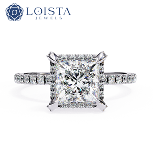 LOISTA Bague de fiançailles en diamant taille princesse pour femme en platine avec diamants naturels certifiés GIA style classique - Product Image 1