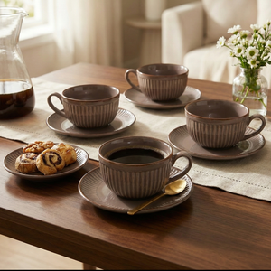 Durable 150ml New Bone China <b>Tea</b> <b>Cup</b> Set Luxury Espresso <b>Cups</b> Gentle Swirl Design (Set of 4) - Product Image 4