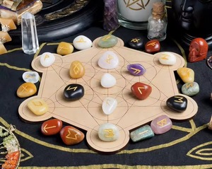 Gemstone Rune Stone <b>Set</b> 25 Pieces Engraved Polished Stones for Divination Collection Feng Shui Art Craft - Product Image 1
