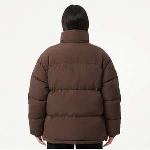 Chaqueta Acolchada para Mujer, Invierno, Cuello Alto, Cierre de Cremallera, Manga Larga, Marrón, Gruesa, Cálida y Transpirable - Product Image 3