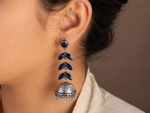 Blue Zircon Chandelier <b>Earrings</b> With Bell Shape Antique <b>Silver</b> Plated Ethnic Style For Women Wedding Jewelry - Product Image 4