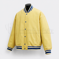 Veste bomber universitaire jaune personnalisée unisexe, veste de baseball, veste de collège, fermeture à boutons pression, prix de gros