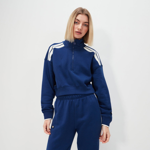 Sudadera de cuello alto azul para mujer, de manga larga, tejido sólido, para otoño, con rayas blancas y detalle de cremallera - Product Image 6