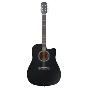 Guitare acoustique noire mate de 41 pouces avec mécaniques de cordes, capo, outil de réglage en forme de barillet Dreadnought, clé de réglage et sac de transport inclus - Product Image 1