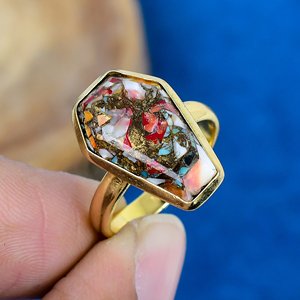 Bague artisanale en turquoise naturelle orange, pierre précieuse, or 18 carats micro-plaqué sur argent sterling 925 - Product Image 1