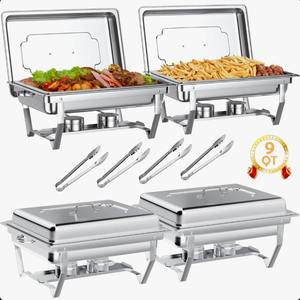 Juego de Recipientes para Buffet Plegable Premium de 9QT con 4 Pinzas para Alimentos, Ideal para Fiestas y Banquetes, al Mejor Precio - Product Image 1